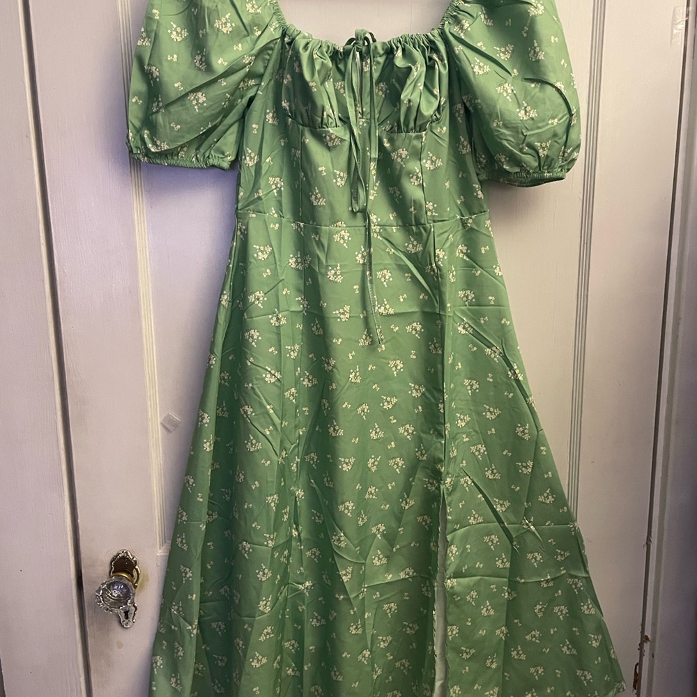 Womens Casual Dress with Slit Backless Floral Green,Medium, Plus size Brand New